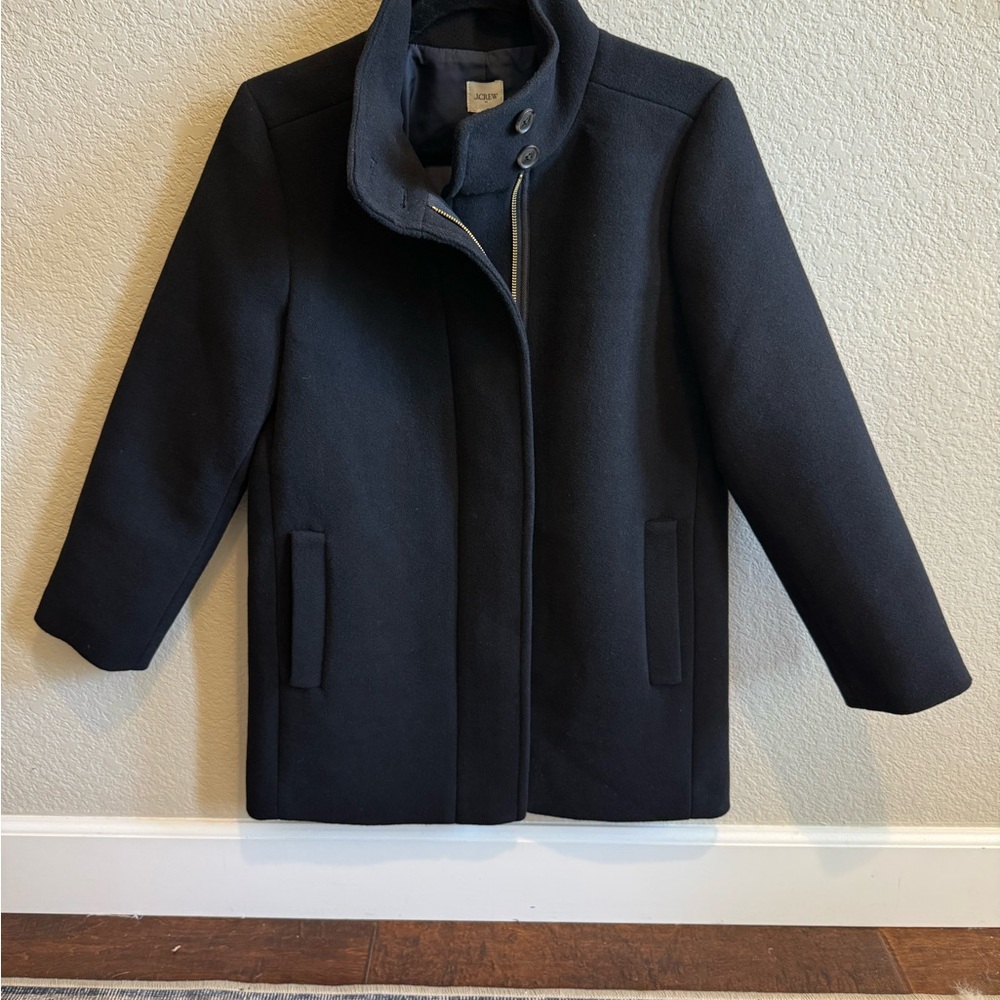 NWT J. Crew Factory Petite City Coat with Button Neck Size 6P Black - Picture 3 of 5